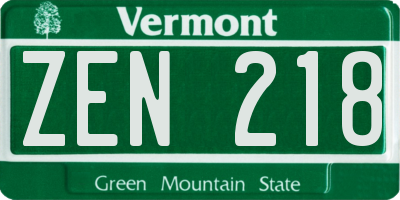 VT license plate ZEN218