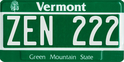 VT license plate ZEN222