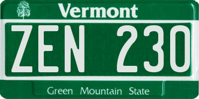 VT license plate ZEN230