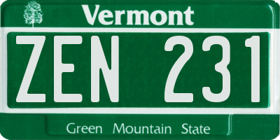 VT license plate ZEN231