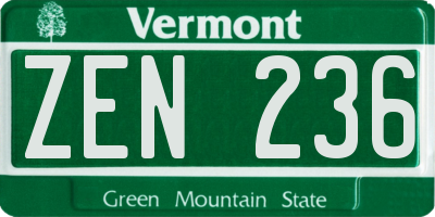 VT license plate ZEN236