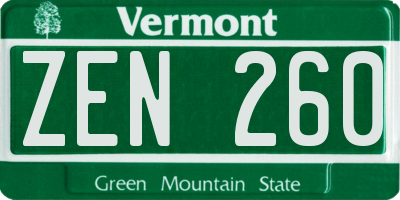 VT license plate ZEN260