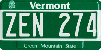 VT license plate ZEN274