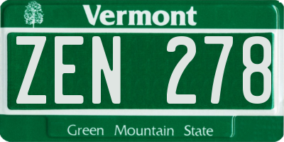VT license plate ZEN278