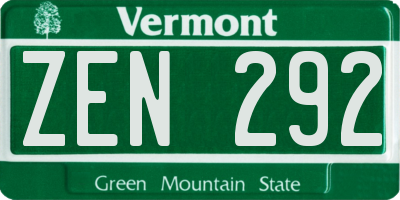 VT license plate ZEN292