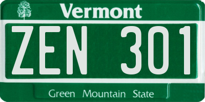 VT license plate ZEN301