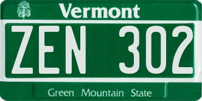 VT license plate ZEN302