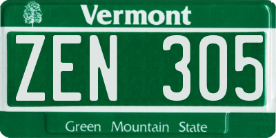 VT license plate ZEN305