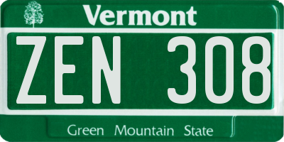 VT license plate ZEN308