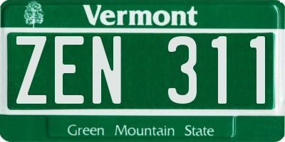 VT license plate ZEN311