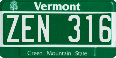 VT license plate ZEN316