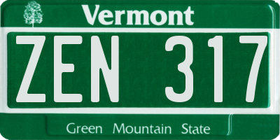 VT license plate ZEN317