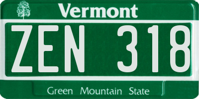 VT license plate ZEN318