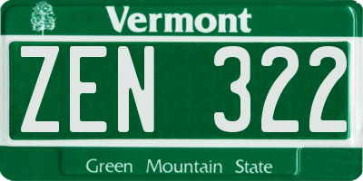 VT license plate ZEN322