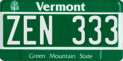 VT license plate ZEN333