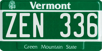 VT license plate ZEN336