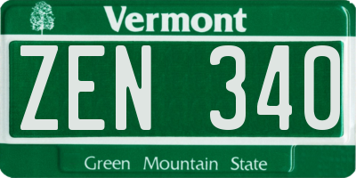 VT license plate ZEN340
