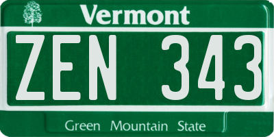VT license plate ZEN343