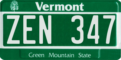 VT license plate ZEN347