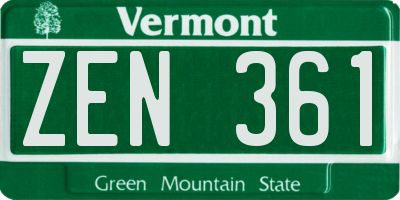 VT license plate ZEN361
