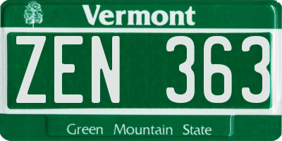 VT license plate ZEN363