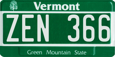 VT license plate ZEN366