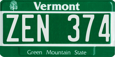 VT license plate ZEN374
