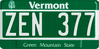 VT license plate ZEN377