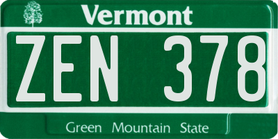 VT license plate ZEN378
