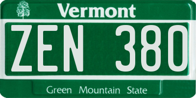 VT license plate ZEN380