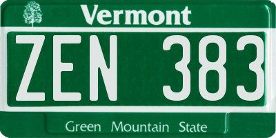 VT license plate ZEN383