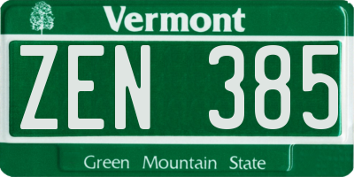 VT license plate ZEN385