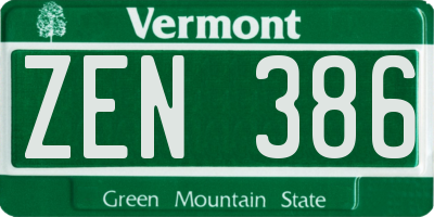 VT license plate ZEN386