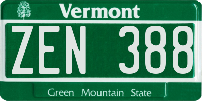 VT license plate ZEN388