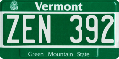 VT license plate ZEN392