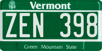 VT license plate ZEN398