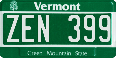 VT license plate ZEN399