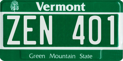 VT license plate ZEN401