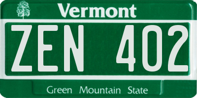 VT license plate ZEN402
