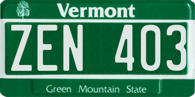 VT license plate ZEN403