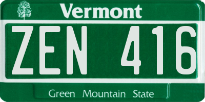 VT license plate ZEN416