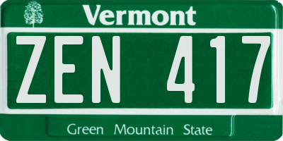 VT license plate ZEN417