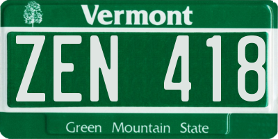 VT license plate ZEN418