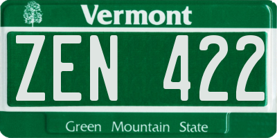 VT license plate ZEN422