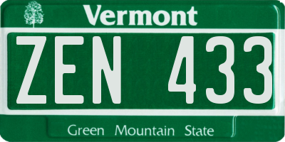 VT license plate ZEN433
