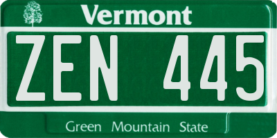 VT license plate ZEN445