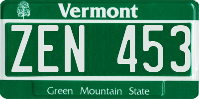 VT license plate ZEN453