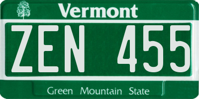 VT license plate ZEN455