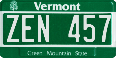 VT license plate ZEN457