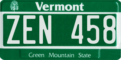VT license plate ZEN458
